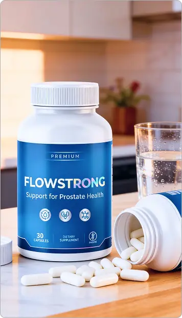 FlowStrong bottle label: Support for Prostate Health, 30 capsules, dietary supplement